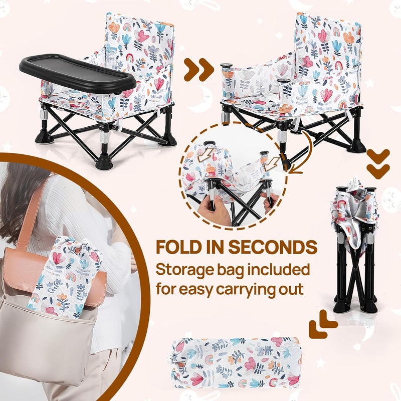 AskCat Toddler Booster Seat for Dining Table & Kitchen Chair - Portable Foldable with Removable Tray, Baby Camping Chair 6-36 Months Indoor Outdoor (Green Stripe) - Image 3